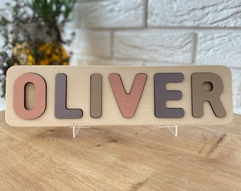 BABY NAME PUZZLE, Wooden Kids Toys, Toddler Montessori  Name Puzzle Baby Room Décor Personalized Name Puzzle