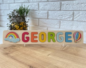 RAINBOW NAME PUZZLE, Wooden Name Puzzle, Personalized Toddler Trendy Puzzle Wooden Baby Name Toys, Rainbow Baby Gift