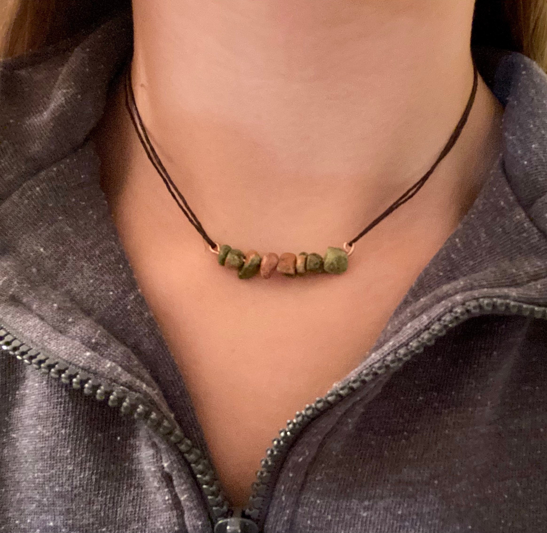 Granola Girl Necklace With Beaded Unakite Charm Etsy UK