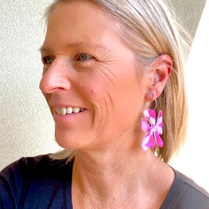 Retro Purple & Lilac, Mauve Organic Flower Statement Earrings