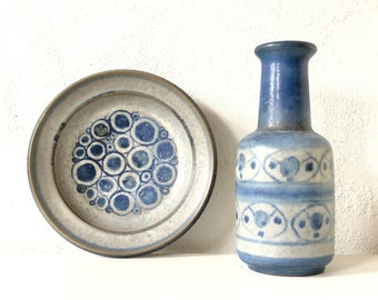 Danish design ceramic art pieces in beautiful blue colors and pattern from Michael Andersen and Marianne Starck, Bornholm.