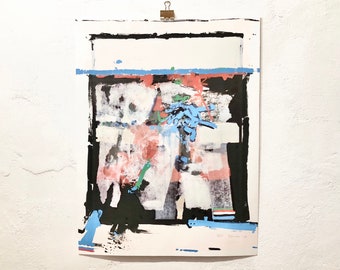 Danish original vintage abstract expressionist print from 1988 by Flemming Rodian 1944-2014)