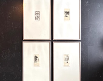 Anja Plato Etchings from the 1990s - Original Framed Artwork from Denmark - Set of Four