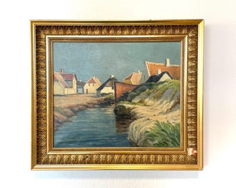 Einar Gross Oil Painting - Danish Maritime Scene - Nexø Bornholm, 1930s