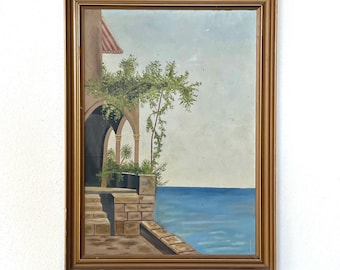 Vintage Mediterranean Landscape Oil Painting, Framed, 1950s