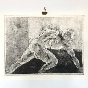 Vintage original John Hansen b.1953 signed etching from 1985 abstract figurative art by renowned Danish artist image 2