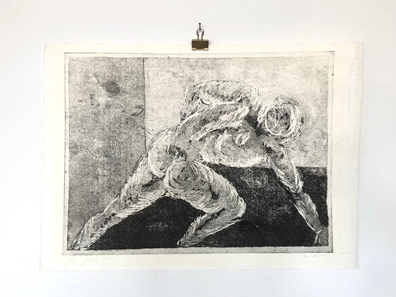 Vintage original John Hansen b.1953 signed etching from 1985 abstract figurative art by renowned Danish artist image 2