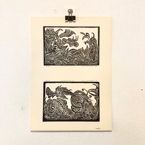 Set originale vintage di due stampe di John Jeppesen con motivi psichedelici di natura fantasy - arte danese del 1976