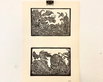 John Jeppesen vintage original set of two prints with psychedelic motives of fantasy nature - Danish art from 1976