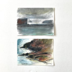 Set originale danese d'epoca di due piccoli disegni degli anni 2000 di PO Hansen (1927-2020) con motivo delle Isole Faroe