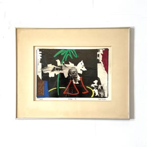 Fotografia artistica postmoderna vintage danese, tecnica mista degli anni '90 dell'artista Rolf Thomsen con motivo astratto su carta baritata