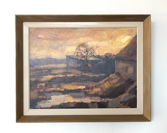 Vintage 1978 landscape oil painting from Denmark by Knud Søgaard (1926-2015)