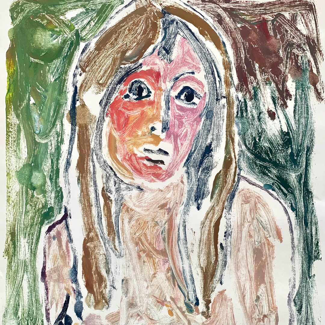 Original Vintage Postmodern Monotyping Print of a Woman Figure by ...