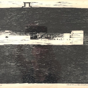 Stampa xilografica danese d'epoca del 1977 di Albert Bertelsen (1921-2019) - arte espressionista astratta del rinomato artista danese