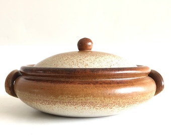 Danish mid century modern large original Gunni Nordstrøm fine art ceramic studio bowl with jar in gorgeous nuanced brown and beige glaze