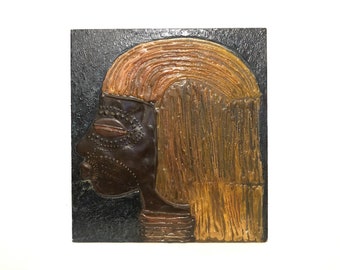 Peinture originale « African Girl » huile sur plaque portrait par l’artiste suédoise Heidi Lange