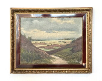 Danish Antique Oil Painting: Heather Moor Landscape, Signed, Early 20th Century