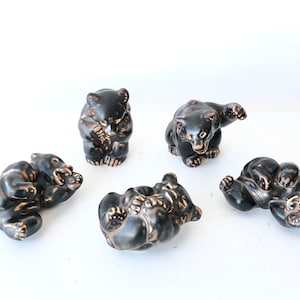 Royal Copenhagen bear cubs stoneware figurines with exquisite brown glaze from the mid century designed by Knud Kyhn