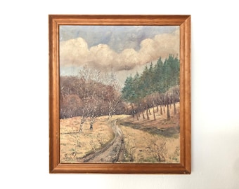 Original Danish oil painting from the 1950s by Richard Wiggers with motive of a path through a forest landscape