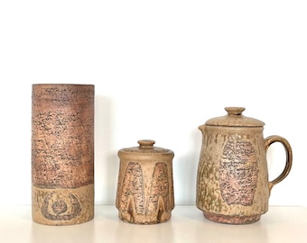 Vintage Danish Stoneware Set – Mid Century Modern Vase, Pitcher, Jar