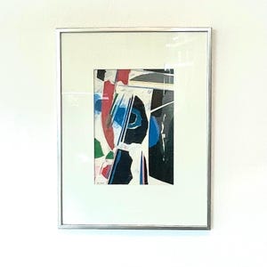 Collage astratto originale danese d'epoca del 1985 in colori forti e grande espressione di PO Hansen (1927-2020)