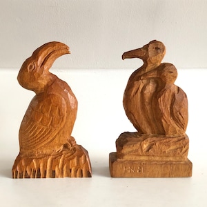 Pair of original Danish sculptures of birds in wood from the 1980s by HN image 1