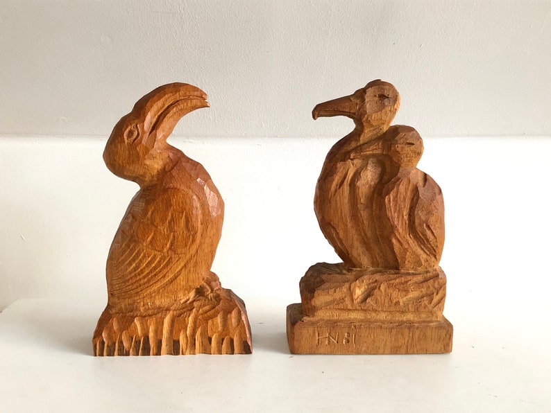 Pair of original Danish sculptures of birds in wood from the 1980s by HN image 1