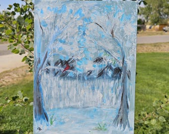 Pintura original del bosque de invierno