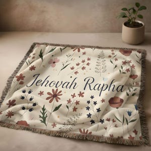Jehovah Rapha Woven Blanket | Floral Scripture Throw, Healing Bible Verse