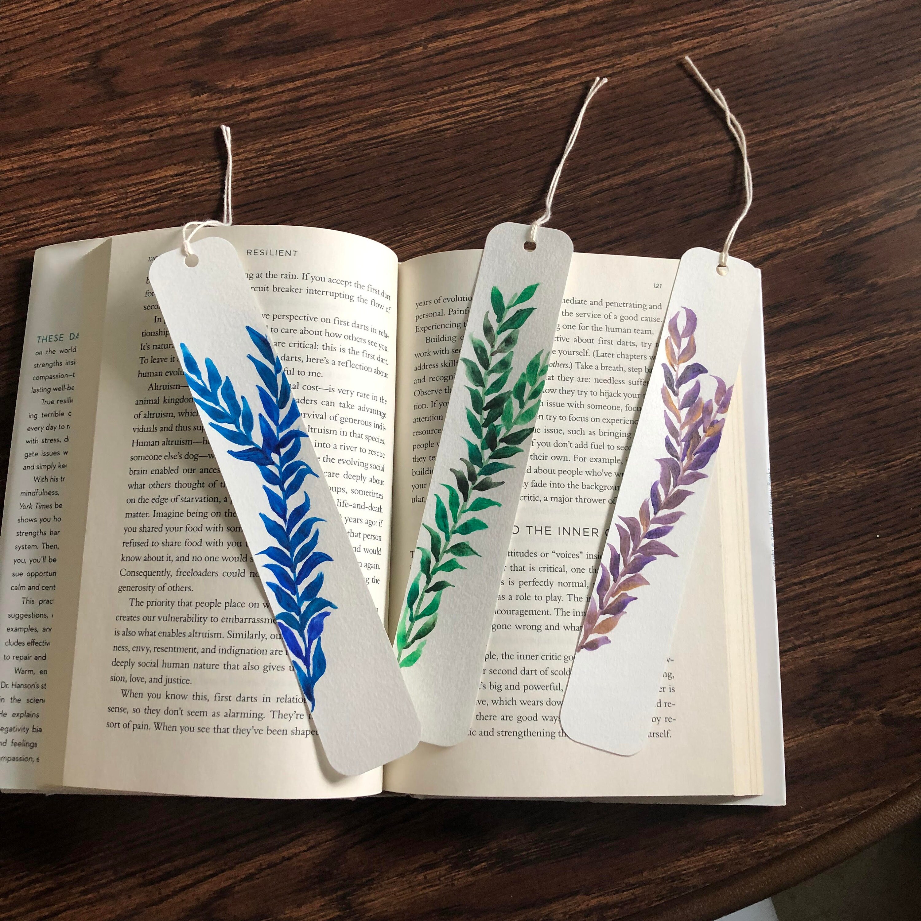 Hand Painted Bookmarks Watercolor Leaf Minimalist Made with | Etsy