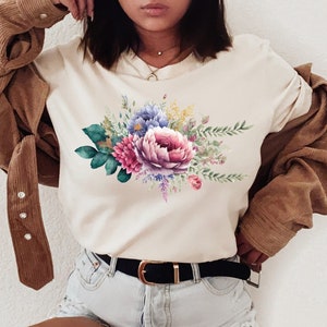 WaterColor Flower Design T-shirt, Wildflower Tshirt, Wild Flowers Shirt,Ladies Shirts,Best Friend Gift, Floral Tshirt, Flower Shirt, Gift