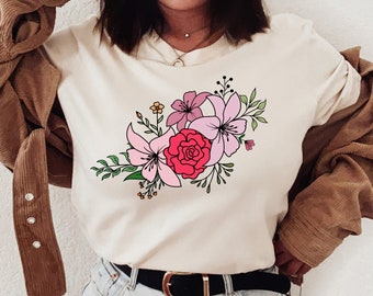 Geschenk für Mama, Blumen-T-Shirt, Wildblumen-T-Shirt, Wildblumen-Hemd, Damen-Hemden, bester Freund Geschenk, Blumen-T-Shirt