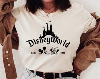 Retro Mickey en vrienden Disneyworld Est 1971 T-shirt, Familie Disneyworld Shirt, Magic Kingdom, 2023 Vakantie Tee, Minnie Donald Pluto Shirt