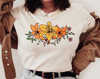 Blumen-Herz-Shirt, Wildblumen-T-Shirt, Wildblumen-Shirt, Blumen-T-Shirt, Blumen-Shirt, Geschenk für Frauen, Damen-Shirts, beste Freundin Geschenk