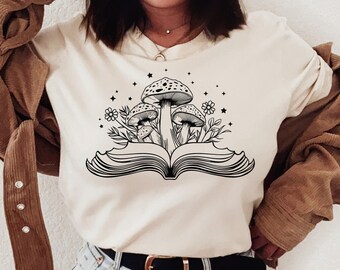 Paddenstoel T-shirt, botanisch shirt, hippieshirt, paddenstoelshirt, plantshirt, natuurshirt, vintage plantshirt, botanisch T-shirt