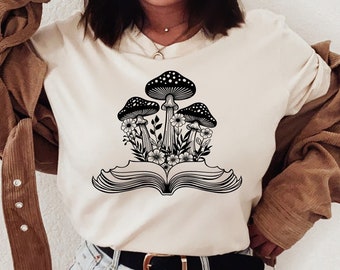Paddenstoel T-shirt, botanisch shirt, hippieshirt, paddenstoelshirt, plantshirt, natuurshirt, vintage plantshirt, botanisch T-shirt