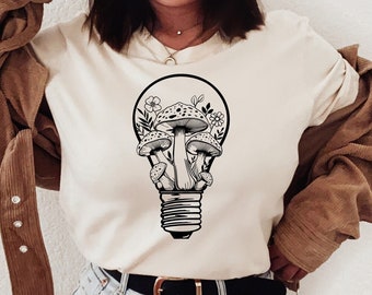 Paddenstoel T-shirt, botanisch shirt, hippieshirt, paddenstoelshirt, plantshirt, natuurshirt, vintage plantshirt, botanisch T-shirt