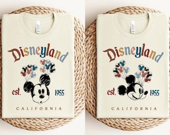 Camiseta de Disneyland, camiseta retro Mickey Est 1955, camiseta de Disneyland, camisetas de Disneyworld, camiseta de vacaciones familiares, camiseta de Disney, camisetas de Disney