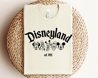 Retro Musse Pigg och vänner Disneyland Est 1955 T-shirt, Disneyland-tröja, familjesemestertröja 2022, Magic Kingdom, Minnie Donald Pluto-tröja