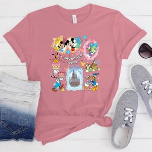Retro Vintage Walt Disney World-Land T-shirt, Disney World-tröjor, Musse Disney T-shirt, Disneyland-tröja, Disney-tröjor Familjetröja Charity Pink