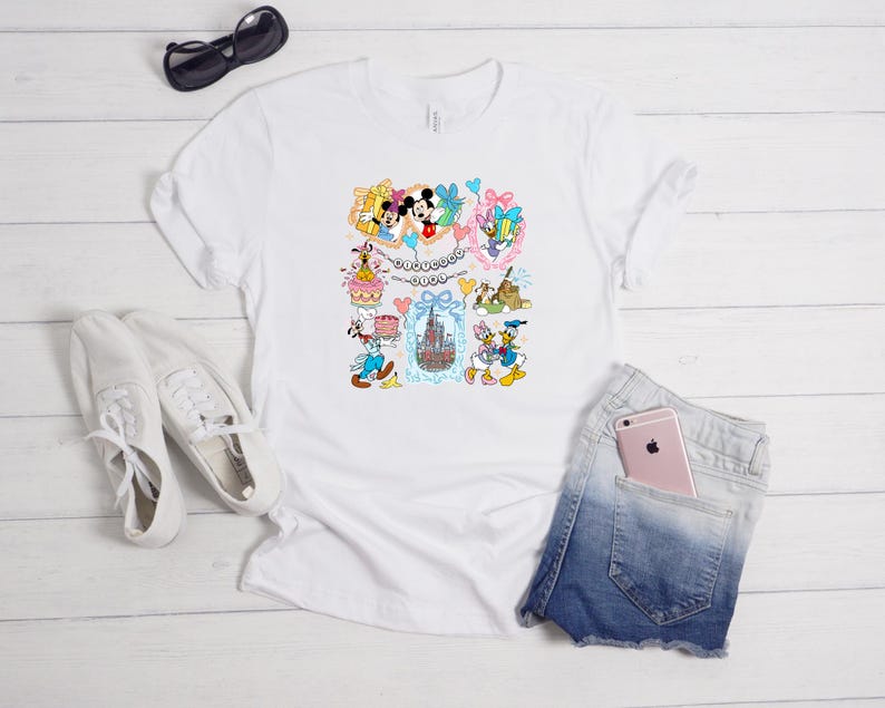 Retro Vintage Walt Disney World-Land T-shirt, Disney World-tröjor, Musse Disney T-shirt, Disneyland-tröja, Disney-tröjor Familjetröja White