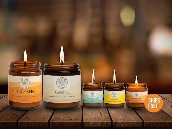 Handmade Organic Beeswax Candle, Eco-Friendly Toxin-Free Candle Coconut Oil with Essential Oils, Non-Toxic Clean-Burning Sustainable Candle
