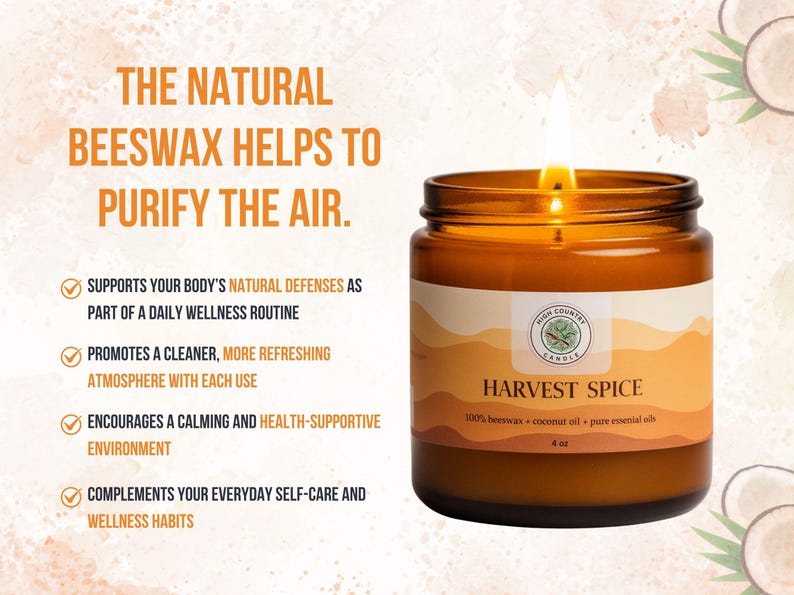 Handmade Organic Beeswax Candle, Essential Oils, Coconut Oil image 7