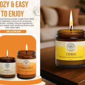 Handmade Organic Beeswax Candle, Essential Oils, Coconut Oil image 11
