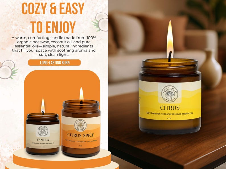 Handmade Organic Beeswax Candle, Essential Oils, Coconut Oil image 11