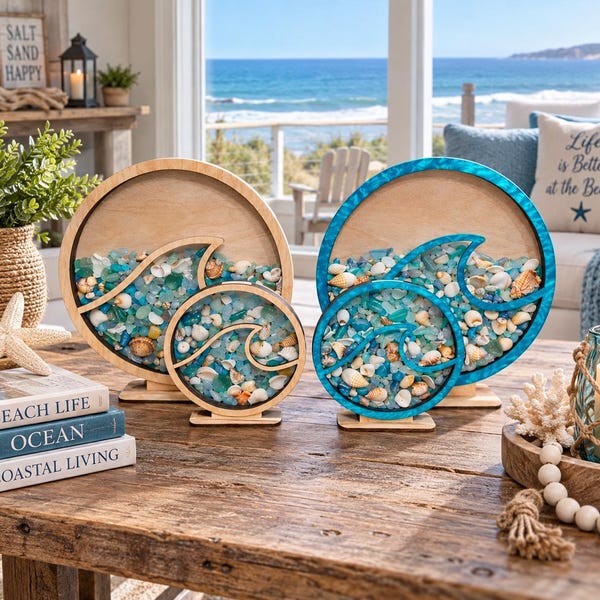 Wave Sea Glass Shadow Box | Beach Shell Display 2