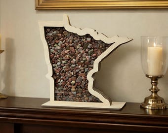 Caja de sombras de Minnesota: Exhibición de ágata del Lago Superior/vidrio de playa 1
