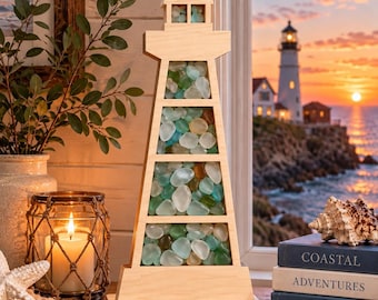 Lighthouse Sea Glass Shadow Box for Lake Superior agates, Rocks, shells