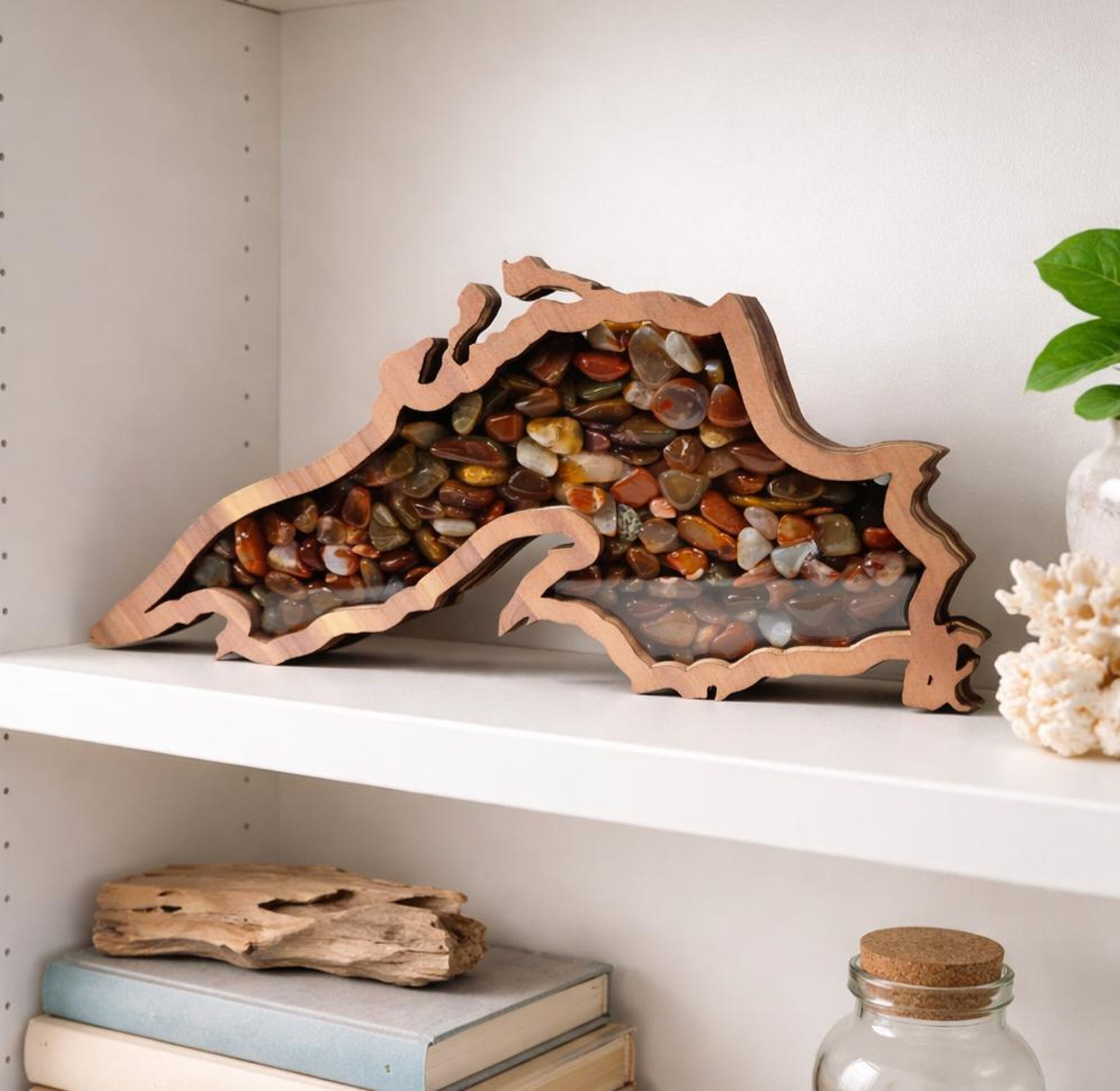 Lake Superior Cedar Shadow Box: Agate & Beach Glass Display - Large