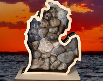 Michigan Shadow Box *Mitten for Lake Superior agates, sea glass, Petoskey, Yooperlites, rocks etc.